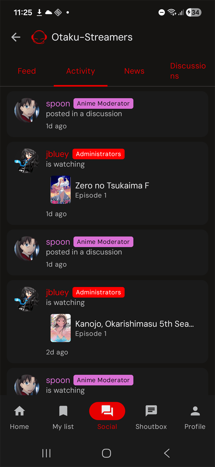 Social Activity tab